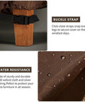 Close-up of brown Outdoor Patio Coffee Table Cover 600D Waterproof Rugged Heavy Duty Table Cover with buckle strap and water resistance.