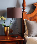 Industrial Farmhouse Table Lamps Set Of 2 Black Finish With Brown Fabric Shades for Bedroom