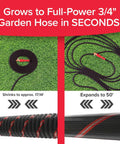 Ballistic 50 Ft Expandable Garden Hose No Kink Flexible Water Hose Expands Up To 3X For Quick Reach 3/4 Inch Inner Diameter Lightweight Compact Self Draining Storage Durable Anti Burst Sleeve As Seen On TV coiled and expanded