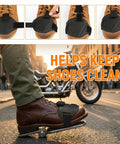 Heavy Duty Rubber Motorcycle Shifter Pad Anti Slip Gear Lever Grip With Adjustable Elastic Strap on a boot for clean shoe protection.