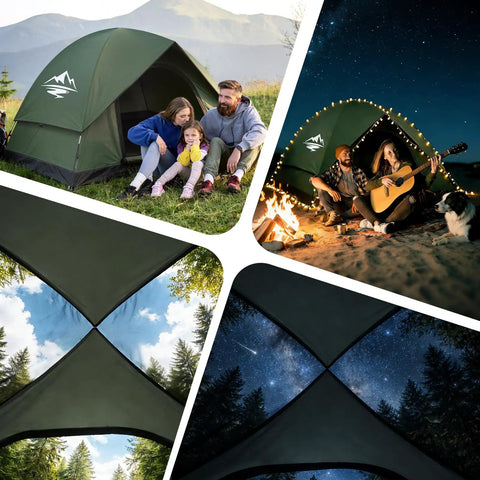 2 To 3 Person Camping Tent With Rainfly Waterproof And Windproof Dome Shelter Easy Setup And Portable Double Layer Outdoor Tent For Backpacking Backyard Adventures Hiking And Quick Trips in forest green with family camping