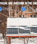 High Efficiency Bifacial Solar Panel Kit 2x100W Monocrystalline showing snow shedding on panels in outdoor setting.