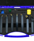 1/2 Inch Indexable Carbide Turning Tool Set 7 Piece Rock Solid Kit With Tool Holders in blue case