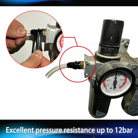 Self-Fusing Silicone Tape 1 Inch By 10 Feet Self-Welding Repair Tape applied to plumbing fitting with pressure gauge