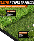 Dual Turf Golf Hitting Mat with 1.38" rough turf and 0.7" fairway turf for realistic practice, Dual Turf Golf Hitting Mat With 10mm Foam Padding And Rubber Backing For Indoor And Outdoor Practice Realistic Surface Tee-Ready Durability Designed To Absorb Impact And Support Repeated Swings.