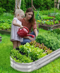 67 Inch Galvanized Raised Garden Bed For Vegetables And Flowers Outdoor Planter Box with child watering plants