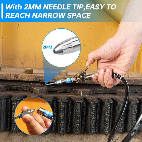Using Upgraded 0.53 Inch Grease Gun Coupler Kit With Locking And Leakproof 12000 PSI Tip to lubricate a machine fitting