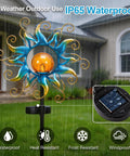 Outdoor Light Stakes for Garden Decor With Blue Metal Sun Crackle Glass Globes Waterproof 30 LED Pathway Lawn Yard Patio Lights