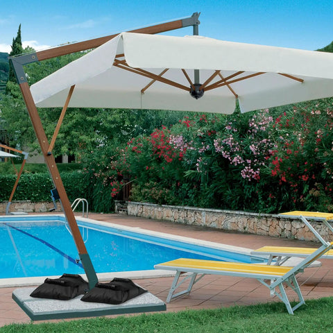 90 Lb Extra Large Umbrella Base Weight Set Of Two For Patio Fillable Sand Bags in garden near pool without sand