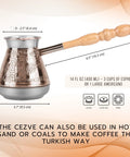 Leopard Copper Turkish Cezve 14 Fl Oz 400 Ml Large Turkish Coffee Pot With Wooden Handle for Turkish Greek Arabic Coffee Makers