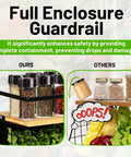 Comparison of magnetic fridge shelf with wood lid highlighting full enclosure guardrail for durability and safety.