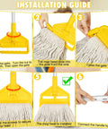 Heavy Duty Cotton Mop With 59 Inch Handle For Industrial And Home Floors, Looped End Wet Mop Head Installation Guide