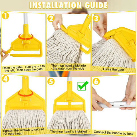 Installation guide for Heavy Duty Commercial Cotton Mop Set With 59 Inch Long Handle And Extra Replacement Head Including Two Large Mop Heads