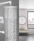 Chrome Shower Faucet Set With High Pressure Square Rain Shower Head And Handle, Wall Mounted Luxury Rainfall Shower Fixture