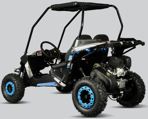 Side view of Cheetah 6 Youth Go Kart With 163cc 5.5HP Engine Electric Start Remote Kill Speed Governor, Blue Edition for ages 6-12