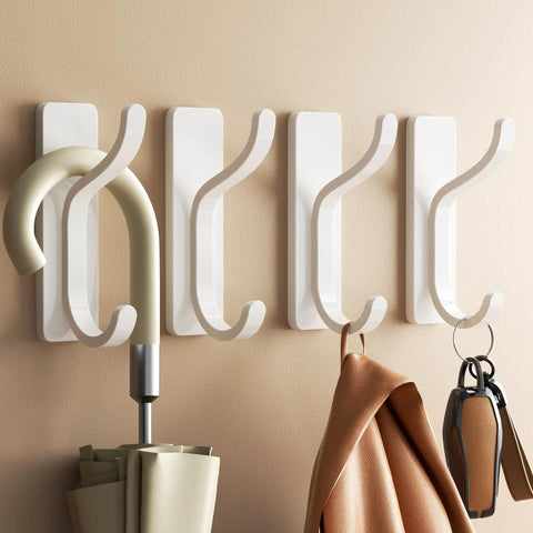 Heavy Duty Adhesive Wall Coat Hooks Four Pack With Double Hooks Stick On Door Hanger Metal Hooks For Towels Bags Robes Jackets