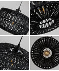 Black Woven Plug In Pendant Light With On Off Switch Rustic Round Ceiling Fixture Made From Natural Fibers Cozy Glow