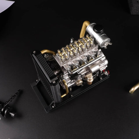 Boss Mini Diesel Engine Model Kit With Real Working OHV Four Cylinder Mechanism metal engine model with pipes and cooling fins.