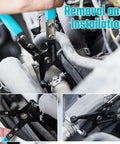Hose Clamp Pliers With Swivel Flat Band For Automotive Repair multi-angle flexible jaws in-use close-up in engine.