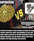 Comparison of G80 Half Inch Twenty Foot Transport Chain With Clevis Grab Hooks and nylon straps for towing and hauling