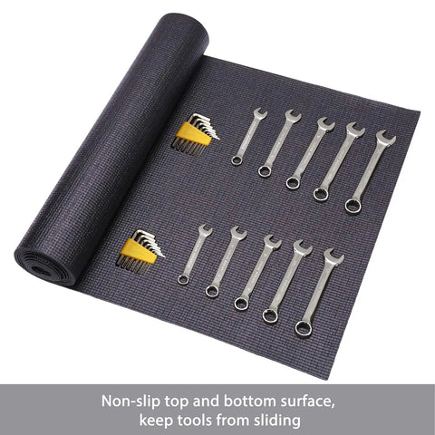 Non Slip Grippy Tool Box And Drawer Liner With Textured Grip For Scratch And Impact Protection, Thick Foam Mat With Wrenches on Surface