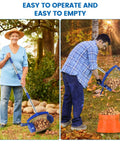 No Sweat Garden Roller Basket For Walnuts Pinecones And Gumballs large rolling cage in use by person collecting walnuts outdoors.