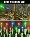 Six Pack LED Lighted Nocks For Crossbow Bolts With 24 Bushings in various colors shooting towards a target