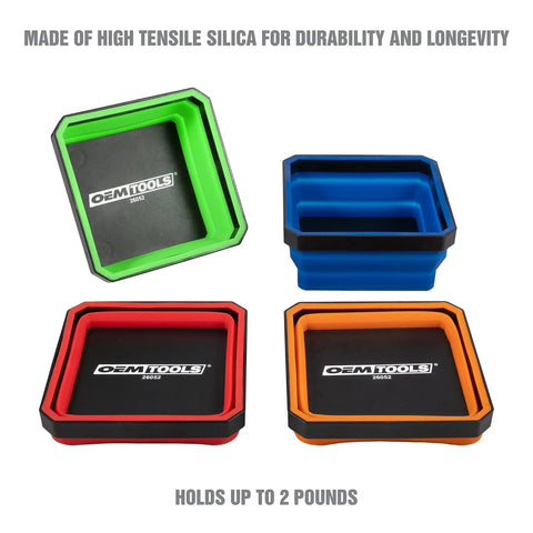 Foldable Magnetic Parts Tray Set For Mechanics Collapsible Four A Half Inch Square Tray With Two Pound Capacity