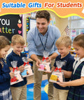 Teacher handing out Volcano Eruption Science Kit For Kids 24 Pack STEM Experiments to smiling students in classroom.