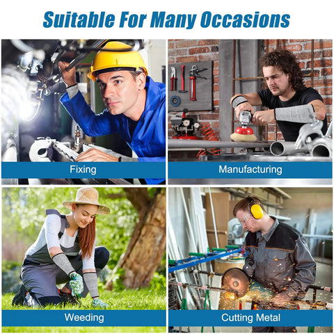 People demonstrating Cut Resistant Arm Sleeves Level 5 For Men And Women in fixing, manufacturing, weeding, and metal cutting tasks.