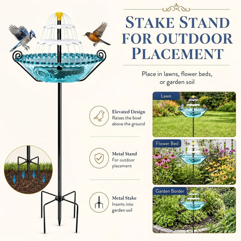 Solar Powered Bird Bath Fountain With Stake Stand For Garden Patio And Yard Outdoor Water Feature That Attracts Birds