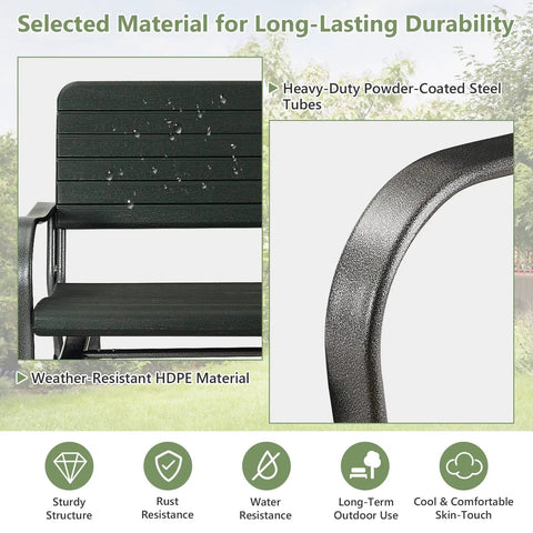 Material details of Outdoor Glider Bench With Steel Frame 2 Seat Porch Loveseat Swing For Patio Garden And Backyard Rocking Chair