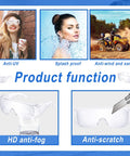 Bulk 50 Pairs Safety Glasses Over Eyeglasses Protective Goggles Anti Fog Scratch Resistant Clear Eye Protection For Men Women Great Value Bulk Pack For Work Lab Construction And DIY Projects, showing anti-UV, splash proof, and anti-scratch features.