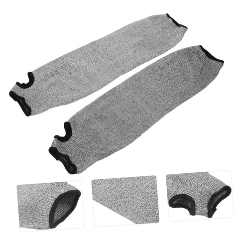 No Nonsense Cut Resistant Arm Sleeves 2 Pack PE Forearm Protectors For Welders Mechanics And Yard Crews Built Different With Snug Elastic Fit, gray sleeves on white background.