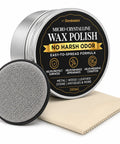 Top Shelf Microcrystalline Wax Polish Kit With Gotto Formula For Wood Leather Metal Stone Furniture And Varnish Including Handy Applicator And Cotton Buffing Rag, includes 200mL wax can, applicator, and cloth.