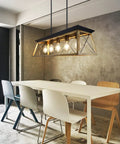 Industrial Farmhouse Black Pendant Light Five Lights For Kitchen Island And Dining Space Modern Linear Rectangle Hanging Fixture