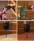 Pink Cordless Drill Kit With Battery And Charger, 20V Electric Power Drill For Women in use on wood and metal