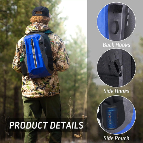 Person hiking with Floating Waterproof Dry Bag Backpack With Airtight Zipper And TPU Coating For Kayak Fishing Boating And Hiking 30L