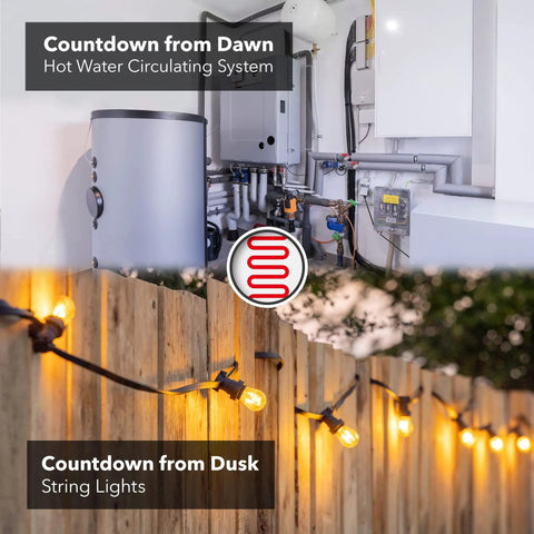 Image showing Repeat Cycle Intermittent Timer for Auto On Off controlling hot water system and garden string lights.