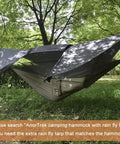 Lightweight Camping Hammock With Mosquito Net For Double Or Single Use, Parachute Nylon Comfort, under trees with rain fly tarp.