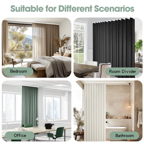 Flexible Bendable Ceiling Curtain Track With Clips for Room Dividers Ceiling Or Wall Mount Rails Heavy Duty Privacy Curtain Rods For Living Room Shower Bedroom And RV White 6 Ft. in bedroom, office, room divider and bathroom scenes