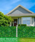 House with 12 Pack 20x20 Grass Wall Panels Set For Indoor Outdoor Decor UV Protected Artificial Hedge Backdrop Privacy Fence Screen Realistic 3D Greenery Wall With 5 Inch Leaves