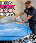 Speed Wipe Quick Detailer Spray For Cars, Instant Slick Mirror Shine Between Washes, Streak Free Formula Removes Dust Smudges And Fingerprints, High Gloss Finish In Seconds, 16 Oz applied to blue car hood