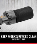 5-Inch Random Orbital Sander With Dual Plane Balance, Hundred Percent Ball Bearing Construction, dust bag attachment detail