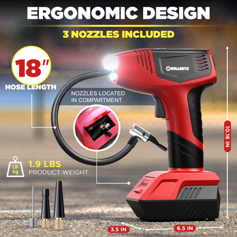 Deluxe Portable Tire Inflator And Air Compressor For Cars With Auto Shutoff 150 PSI 12V DC Car Pump with ergonomic design and nozzles