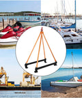 Heavy Duty Watercraft Lift Sling for Material Handling With Thickened Marine-Grade Polyester Strap And Reinforced Steel Bracket in marina setting.