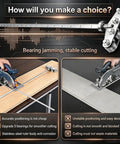 16 Inch Circular Saw Guide Rail With Nine Smooth Rollers For Rock Solid Cuts And Bullseye Accuracy Adjustable Rip Edge Cutting Rail with smooth cutting on wood.