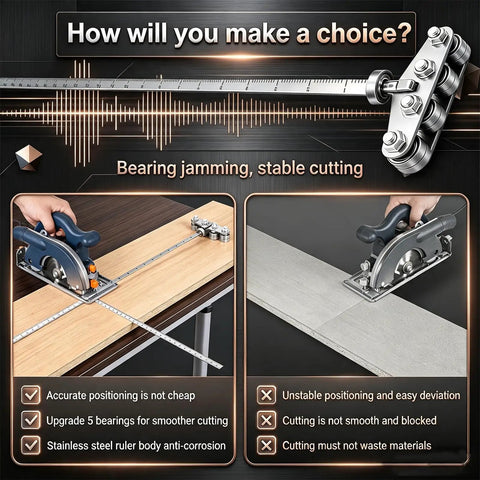 16 Inch Circular Saw Guide Rail With Nine Smooth Rollers For Rock Solid Cuts And Bullseye Accuracy Adjustable Rip Edge Cutting Rail with smooth cutting on wood.
