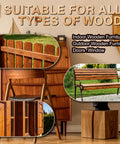 Premium Water Based Wood Stain In Deep Teak Hue For Indoor And Outdoor Patio Furniture on wooden furniture, doors, and benches.