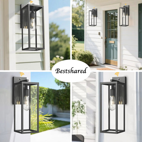 Dusk To Dawn Sensor Outdoor Wall Lantern 15 Inch Tall Anti Rust Black Exterior Light for Porch and Patio with Auto On Off Sensor